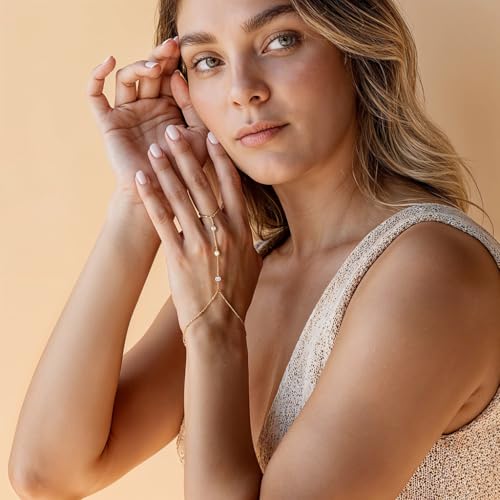 SANNIDHI® Hand Chain for Women Gold Rhinestone Adjustable Finger Ring Bracelet Stylish Slim Chains Fashion Jewellery Birthday Gifts Girls 2PCS SANNIDHI® Hand Chain for Women Gold Rhinestone Adjustable Finger Ring Bracelet Stylish Slim Chains Fashion Jewellery Birthday Gifts Girls 2PCS